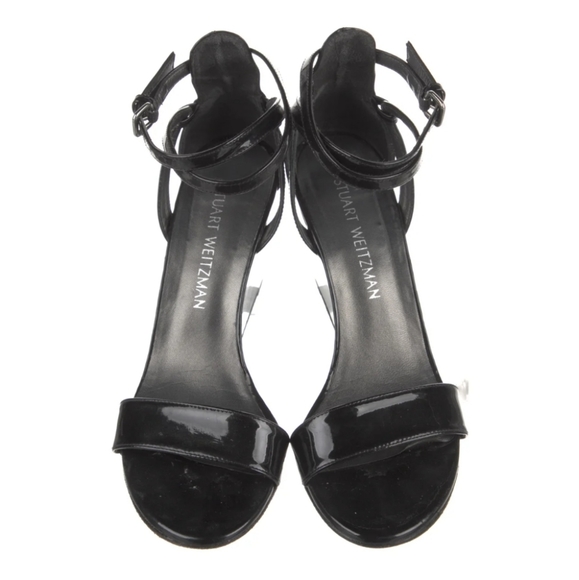 Stuart Weitzman Black Patent Open Toe Strappy Sandals Wedge size 7 - Picture 4 of 10